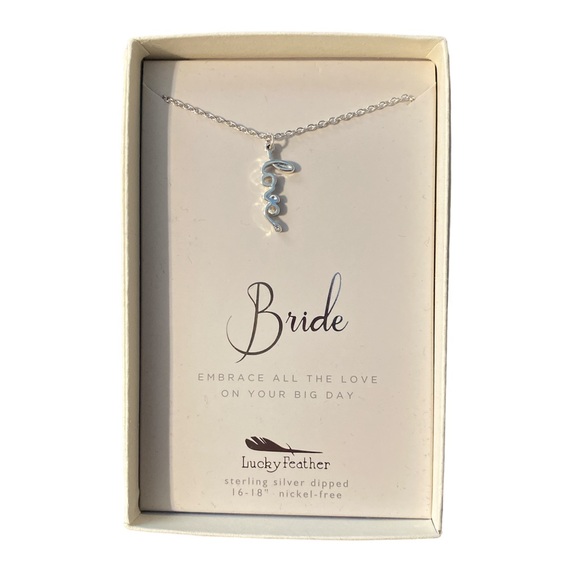 NWT/NIB Lucky Feather Sterling Silver Dipped Bride Love Necklace Crystal Accent - Picture 6 of 7
